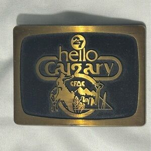 Vintage Brass “Hello Calgary” CFAC Distressed Belt Buckle Diecast